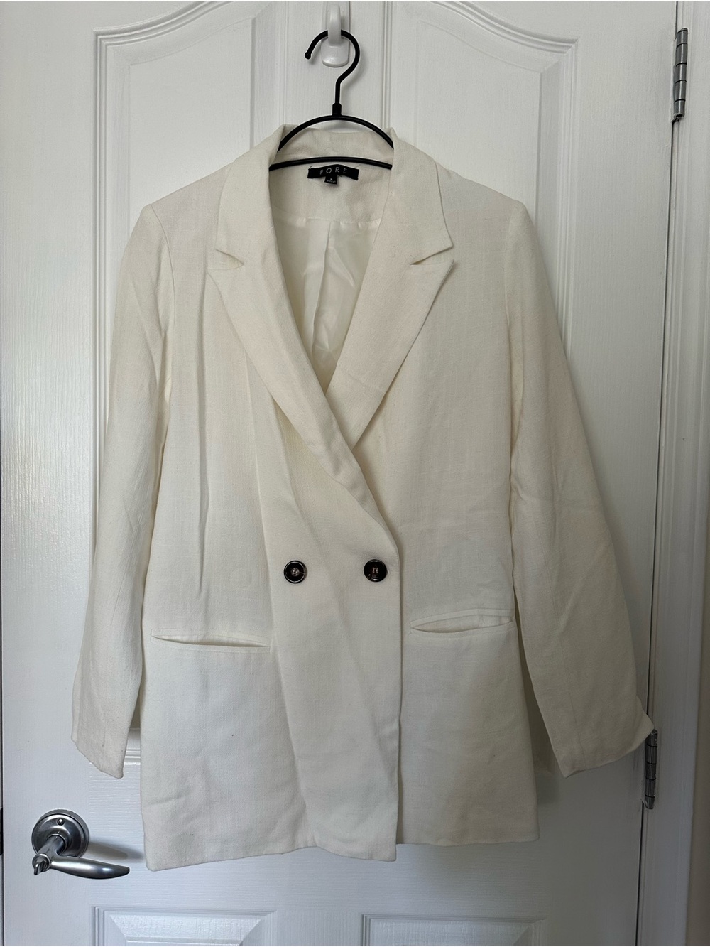 FORE Cream Double-Breasted Linen Blazer